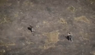 Russian soldiers fail to down drone so one throws his gun at it instead