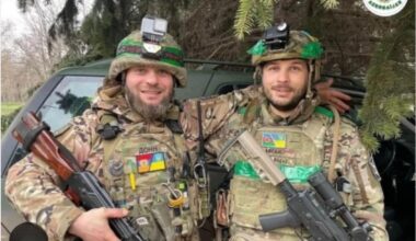 Foreign volunteers in Ukraine from Armenia and Azerbaijan take a picture together.