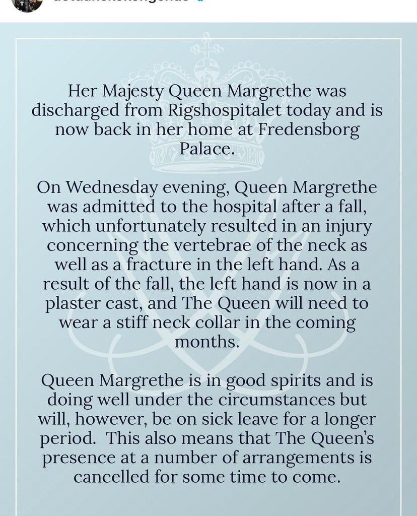 Queen Margrethe was released from the hospital