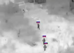 Nightvision footage of 3 russians being eliminated by small arms and a drone near Pokrovsk