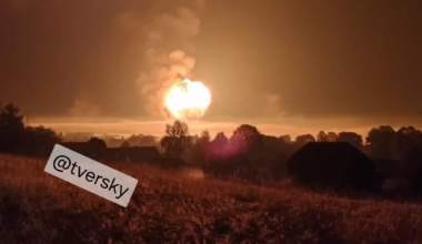 Toropets, Tver Oblast, Russia. Secondary detonation of ammo depot after Ukrainian drones strike