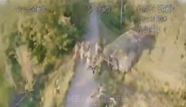 Ukrainian FPV drone hit a group of Russian soldiers standing next to their military vehicle. Kursk region - September 2024