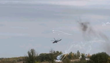 Pair of Mil Mi-24 attack helicopters firing rockets at low altitude against Russian targets predetermined by JTAC team on the ground. Published by UTAC group on September 27, 2024