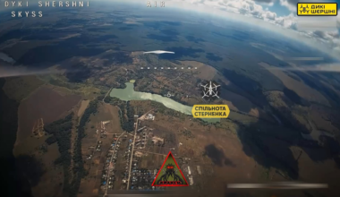 Russian SuperCam drone being taken down by a ukrainian fpv drone, video captured from an another fpv drone.