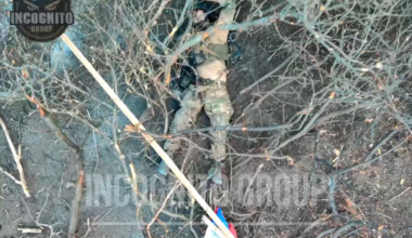 Incognito Group spots an occupier running with a Russian flag that noticed the surveillance drone and acts dead. Shortly after he gets killed.