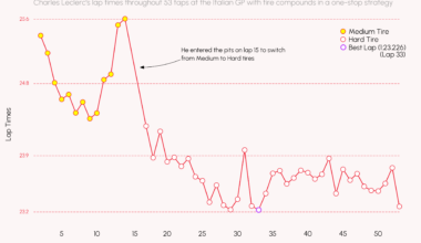 [OC] I visualized the lap times of Formula 1 Ferrari driver Charles Leclerc at the Italian GP.