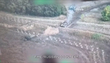 A Ukrainian engineering vehicle clears a passage of "dragon's teeth" on the border with Kursk Oblast.