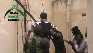 FSA fighters rig a slingshot to launch improvised grenades in order to harass SAA controlled positions - Aleppo - 11/28/2013