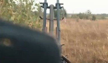 A mobile air defense team of the Ukrainian National Guard shoots down an Iranian Shahed-136 drone using a ZU-23-2 towed 23-mm anti-aircraft twin-barreled autocannon.