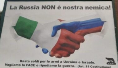 A pro-Russian billboard campaign appeared in Italy with the slogan "Russia is not our enemy." A far-right militant then shared similar posters in France. The researcher A.Shekhovtsov says there can be a link between this RussianPropaganda campaign and Russian operatives and agents of influence.