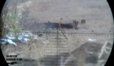 UAF sniper takes shots at 2 Russian soldiers firing RPG's at his position, September 2024