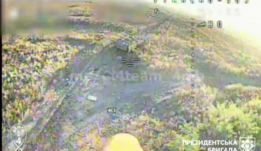 Footage provided by the Ukrainian Presidential Brigade "Hetman Bohdan Khmelnytskyi" shows attacks with FPV quads on Russian vehicles, including a TOS-1.