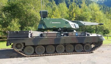 Rheinmetall demonstrated the Skyranger 35 on the Leopard 1 chassis.