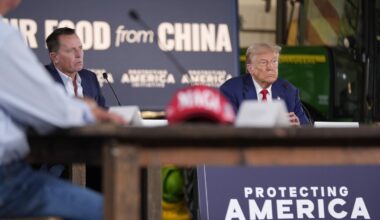 Trump listens during a farming event in rural Pennsylvania, then threatens John Deere with tariffs