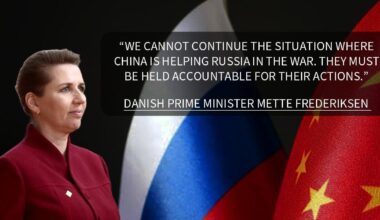 Danish Prime Minister Mette Frederiksen sharply criticized China for supporting Russia in the war against Ukraine and accused Beijing of violating international sanctions. "We cannot continue the situation where China is helping Russia in the war. They must be held accountable for their actions."