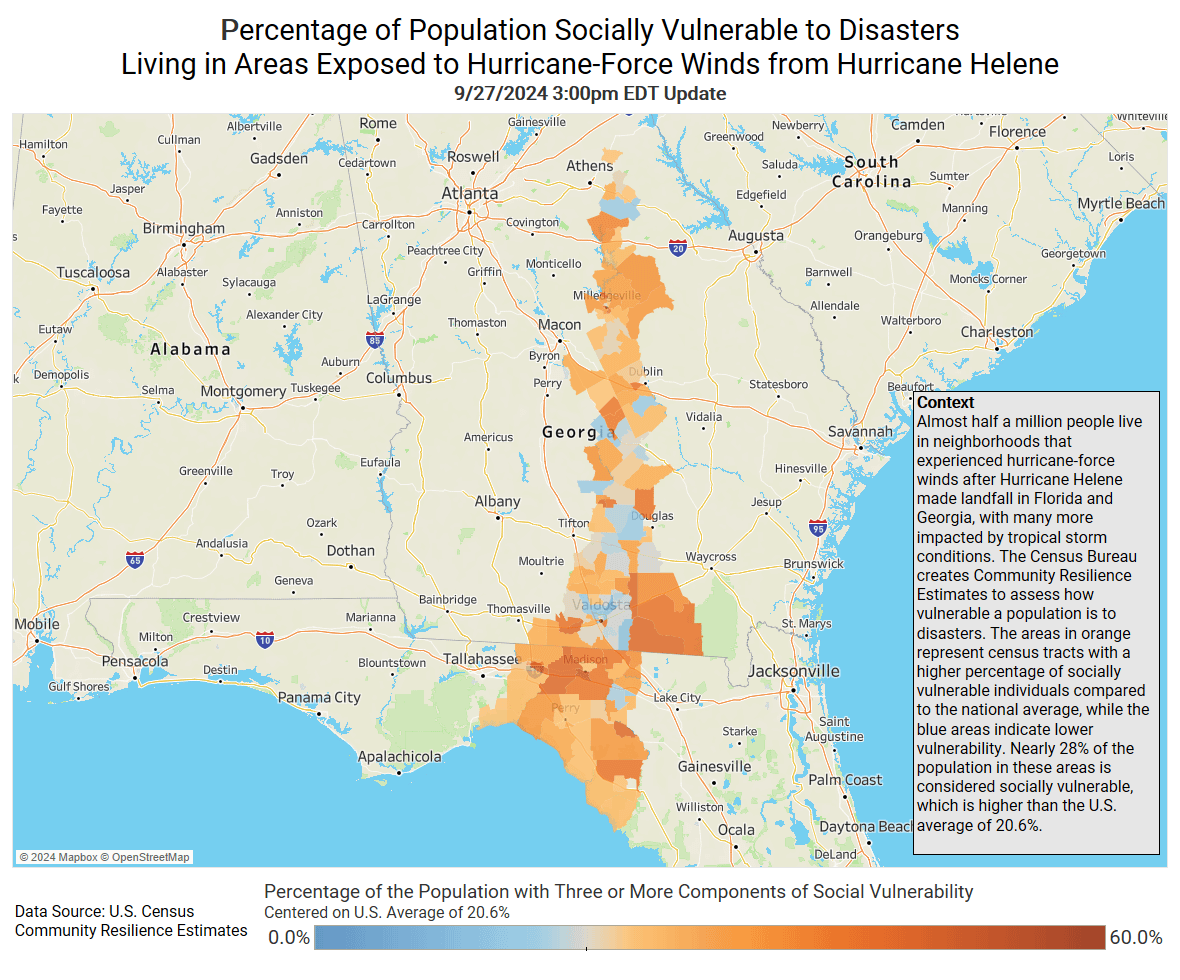 Communities Exposed to Hurricane Force Winds by Hurricane Helene [OC]