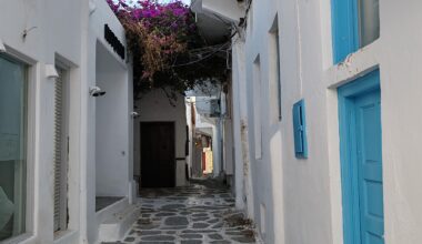 Mykonos,flower-shaded street.