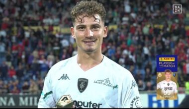 Sebastiano Esposito of Empoli, on loan from Inter, earns his second man of the match award this season against Cagliari (only 5 games in). He has been putting in great performances. He keeps this up, and he might find himself as Arnautovic’s replacement next season.