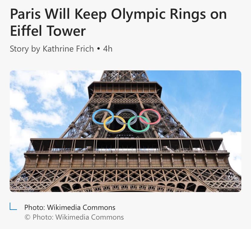 Olympic rings staying on Eiffel Tower