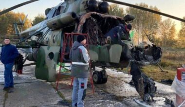 Aftermath of Mi-8 helicopter after 2 kids set it on fire in russia earlier this month