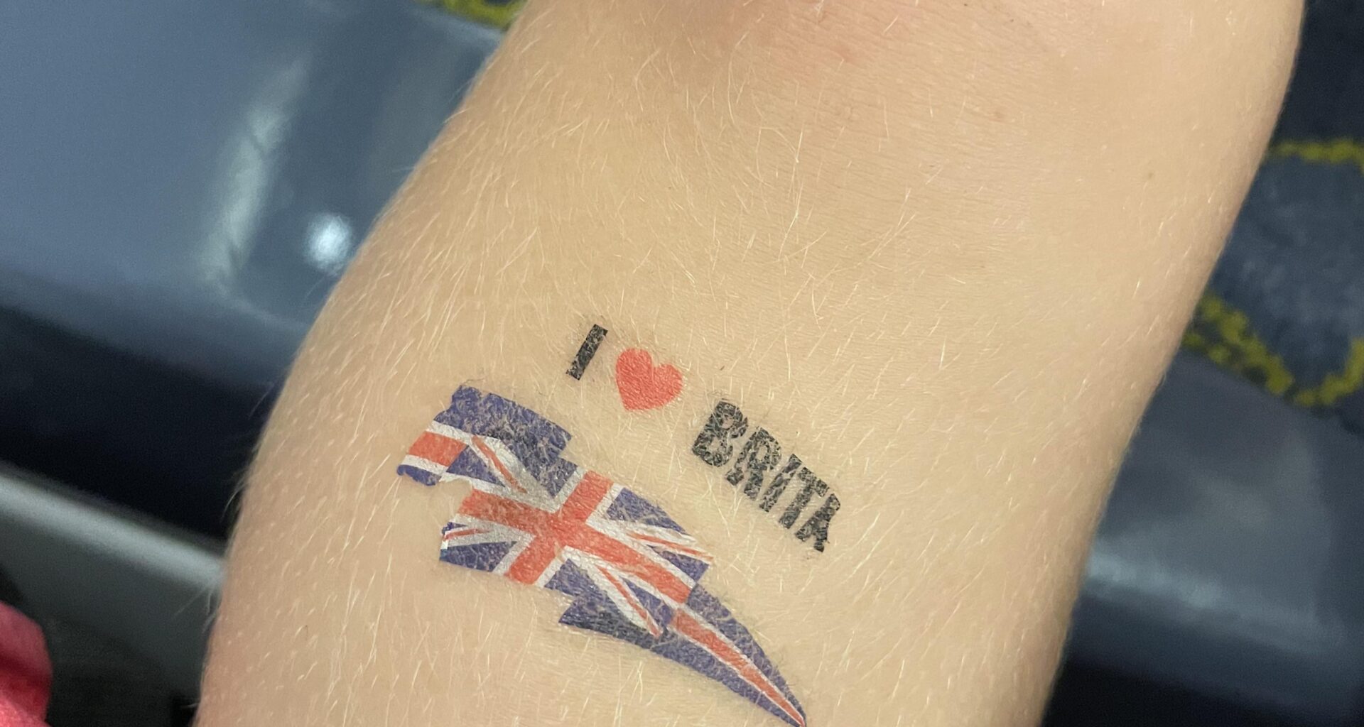 My daughter (3yo) had some temp tattoos for the Paralympics this weekend, but this one on her leg has started to rub off and now she’s just a walking advert for a leading brand of water filters!