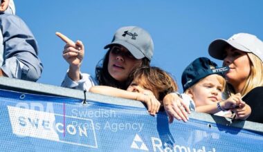 Princess Sofia and their children watch Prince Carl Philip participate in the Porsche Carrera Cup at Mantorp Racetrack