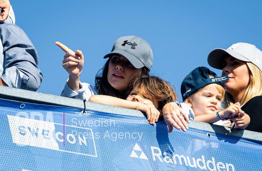 Princess Sofia and their children watch Prince Carl Philip participate in the Porsche Carrera Cup at Mantorp Racetrack