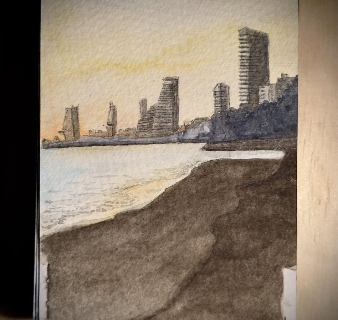 I painted the sunset in Limassol with watercolors