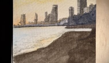 I painted the sunset in Limassol with watercolors