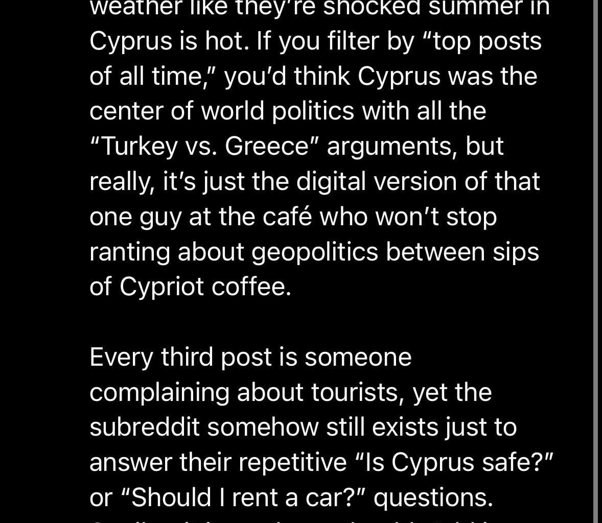 I asked ChatGPT to roast the   r/cyprus subreddit!