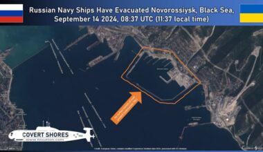 Satellite images confirming information previously published by the Ukrainian Navy that many ships of the Russian fleet left the port of Novorossiysk to other parts of the Black Sea. The reason for the dispersion is the possibility of using Storm Shadow against the region.