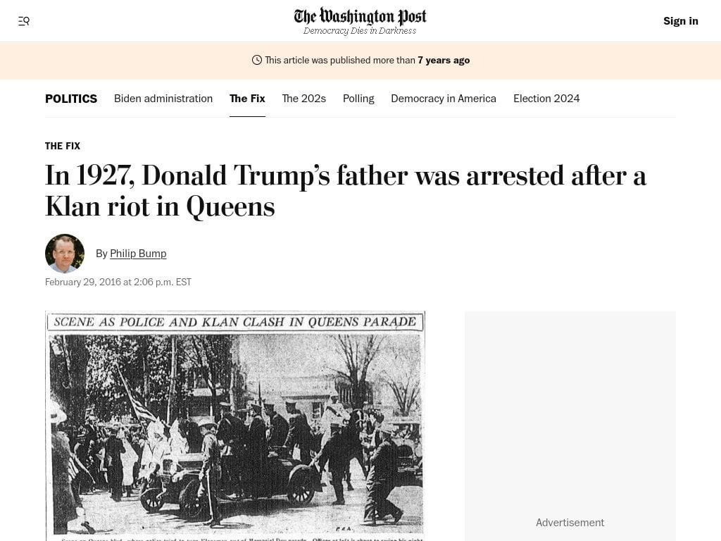 Yes, it's true — Donald Trump's father was arrested at a Ku Klux Klan riot