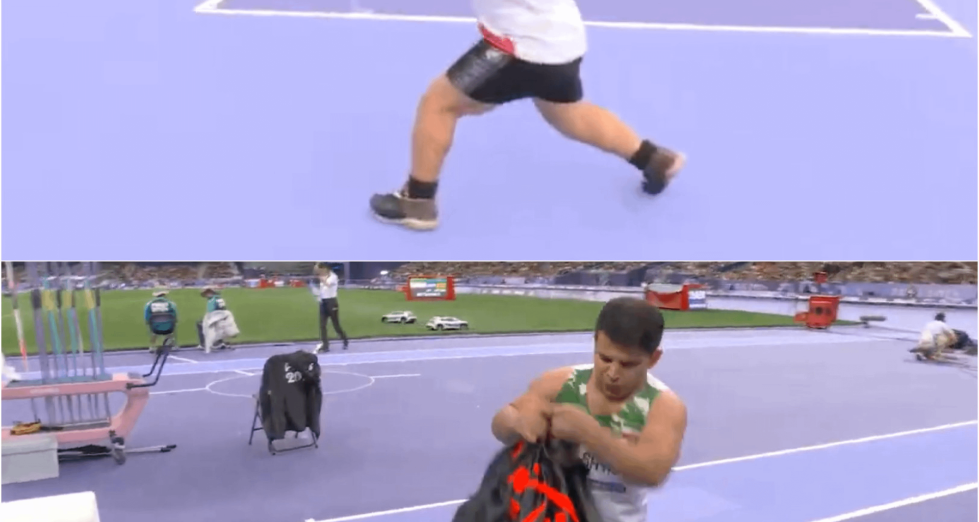 The two acts which resulted in the disqualification of the Iranian javelin thrower