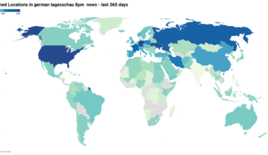 [OC] Locations mentioned in german tagesschau 8pm news - last 365 days - country based