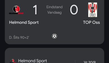 Helmond Sport wint op de valreep van TOP Oss en blijft koploper