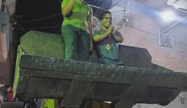 Mohamed El-Minyawis welcoming in his home village in Tanta, Egypt after winning gold in weightlifting