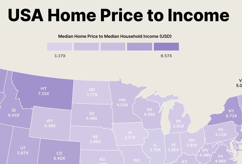 USA Home Price to Income: State-by-State