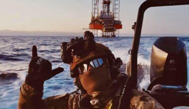 Operator from the Special Operations Forces of Ukraine (SSO - SOF) on the Black Sea, near the recaptured Boyko towers, a pair of gas extraction platforms formerly occupied by Russian forces.