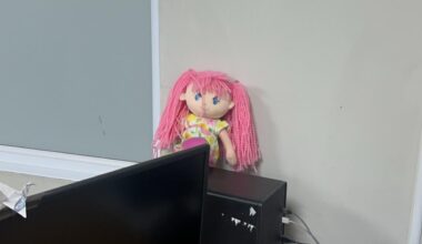 Haunted doll update: it is now the office mascot