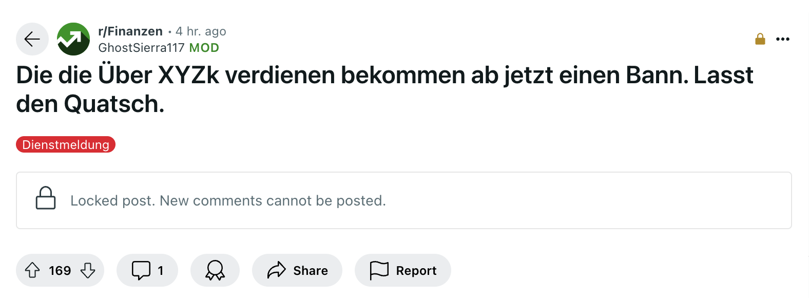 Auf r/finanzen muss man ab sofort seinen Wohlstand leugnen