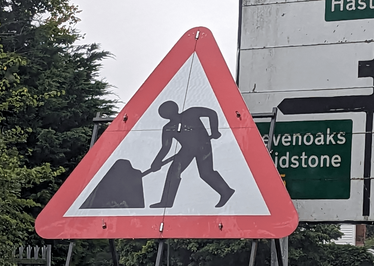 I never noticed the road works guy is wearing wellies until I was stopped next to a 6ft sign.