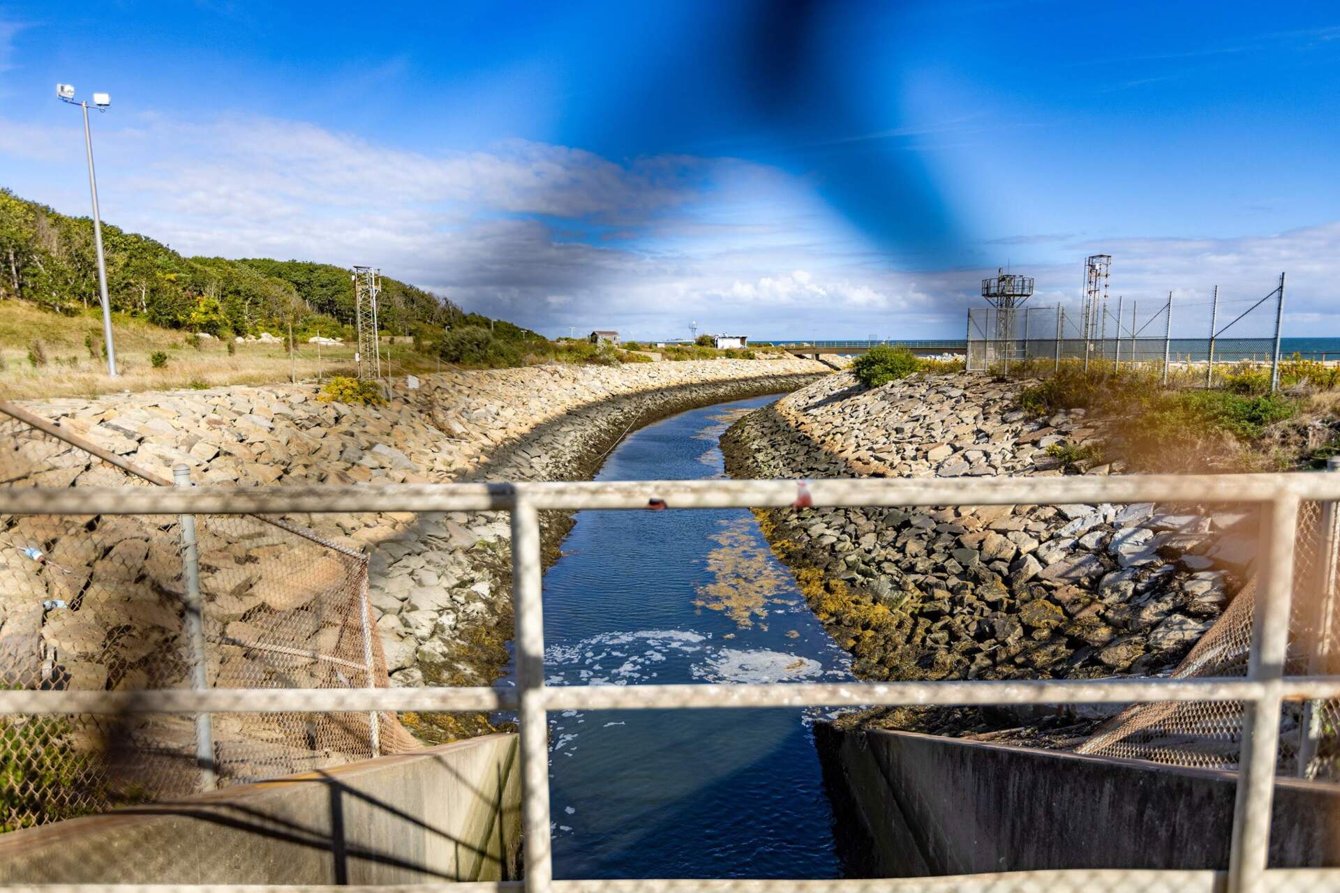 The water discharge canal at Pilgrim Nuclear Power Station which leads out into Cape Cod Bay. (Jesse Costa/WBUR)