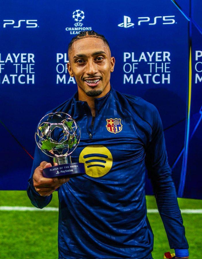 Raphinha wins the POTM for the match between FC Barcelona vs Young Boys.