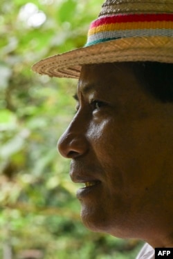 Olivio Bisbicus, Indigenous leader and governor of the Awa ethnic group, says, "Our land is not a battlefield."