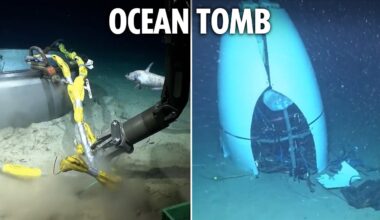 Crumpled wreckage of Titan sub is picked through by underwater drone in chilling new footage