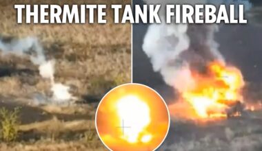 Dragon drone spews molten thermite on Russian tank in explosive Ukraine frontline combat