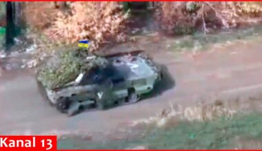 The joy of Ukrainian fighters capturing Russian armored vehicle in Ugledar -They wave Ukrainian flag