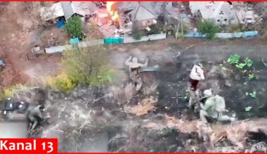 Russians who came out of burning houses hit by a drone, surrendered to Ukrainian soldiers