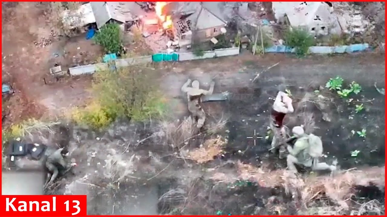 Russians who came out of burning houses hit by a drone, surrendered to Ukrainian soldiers