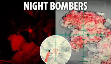 Ukrainian drones drop bomb after bomb as they blast Russian troops in the dead of night